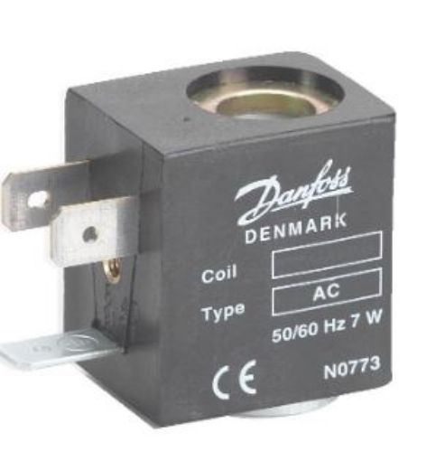 BOBINA SOLENOIDE 7W 220VCA AC230C TERMINAL FORQUILHA DIN DANFOSS (042N0821)